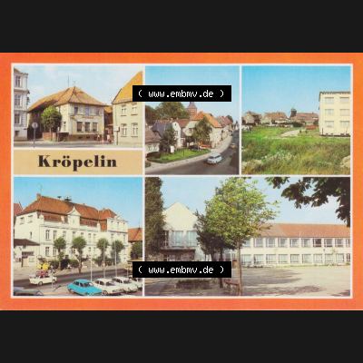 Ansichtskarten DDR Bezirk Rostock, Kreis Bad Doberan, Kleine Sammlung 1984, Kröpelin, Hotel Lindenhof, Rathaus, Orts-Ansicht. Alte Ansichtskarte der DDR... Sammlung