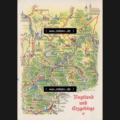 Ansichtskarte mit DDR Karten-Zeichnung 1963, Vogtland und Erzgebirge IV - Landkarte gezeichnet und herausgegeben, bzw. an Urlauber in der Deutschen Demokratischen Republik verkauft. Sammlung