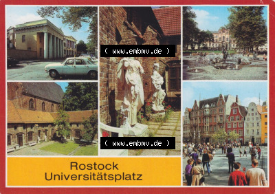 Ansichtskarte DDR Bezirk Rostock, Stadtkreis Rostock, Hansestadt Rostock Ansicht 1985, Neue Wache, Torsi mittelalterlicher Gewandfiguren,... Sammlung