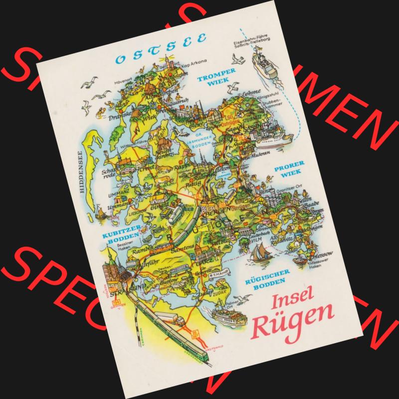 Ansichtskarte mit DDR Karten-Zeichnung 1982, Insel Rügen - Landkarte gezeichnet und herausgegeben, bzw. an Urlauber in der Deutschen Demokratischen Republik verkauft. Sammlung