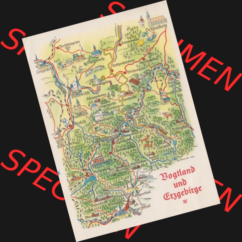 Ansichtskarte mit DDR Karten-Zeichnung 1963, Vogtland und Erzgebirge IV - Landkarte gezeichnet und herausgegeben, bzw. an Urlauber in der Deutschen Demokratischen Republik verkauft. Sammlung