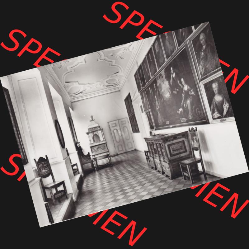 Alte s/w Ansichtskarte Echt Foto DDR Bezirk Gera, Kreis Rudolstadt, Museen Schloss Heidecksburg (Thüringen) 1983, Barockgalerie. Echt Foto Ansichtskarte aus... Sammlung