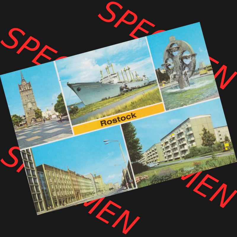 Alte Ansichtskarte mit Ansichten der DDR Bezirk Rostock, Stadtkreis Rostock, Hansestadt Rostock 1978, Kröpeliner-Tor, Schiff vom Typ Frieden, Lange Straße,... Sammlung
