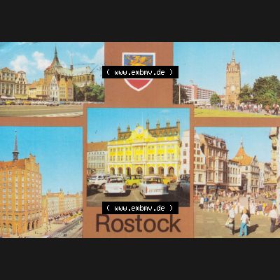 Ansichtskarte DDR Bezirk Rostock, Stadtkreis Rostock, Hansestadt Rostock Ansicht 1982, Ernst-Thälmann-Platz, Kröpeliner Tor, Rathaus, Lange Straße,... Sammlung