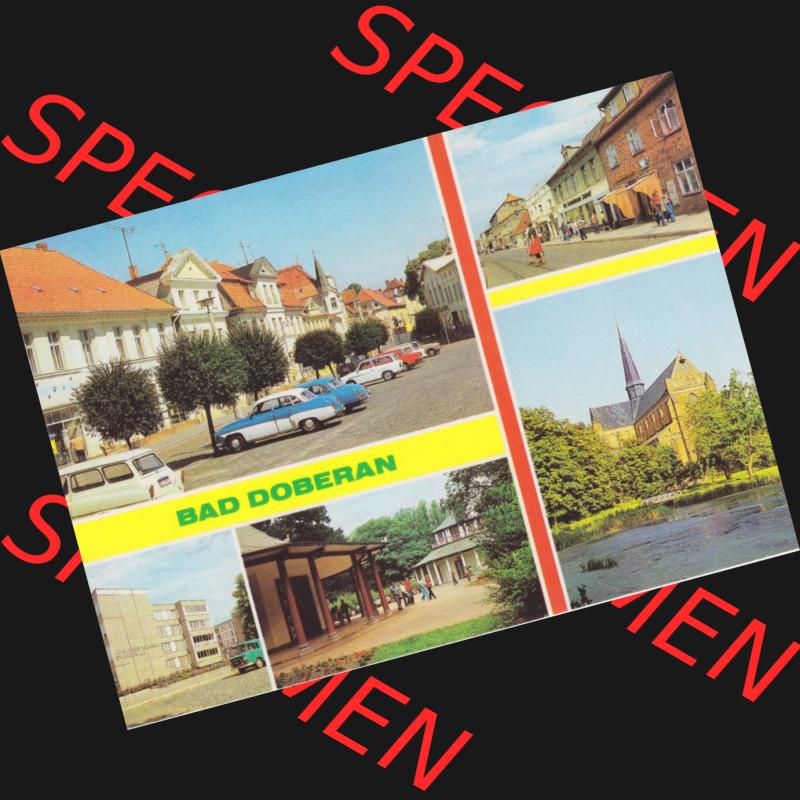 Ansichtskarte DDR Bezirk Rostock, Kreis Bad Doberan, Stadt Bad Doberan, 1982, Ernst-Thälmann-Straße, Weißer Pavillon und Bibliothek, Mehrbildkarte.... Sammlung