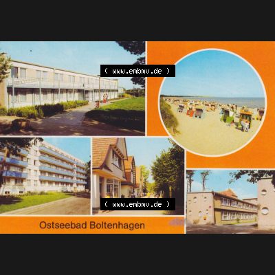 Ansichtskarte mit Ansichten der DDR Bezirk Rostock, Kreis Grevesmühlen, Ostseebad Boltenhagen 1983, FDGB-Urlauberdorf, Strand, FDGB-Erholungsheim, Blindenkurheim.... Sammlung