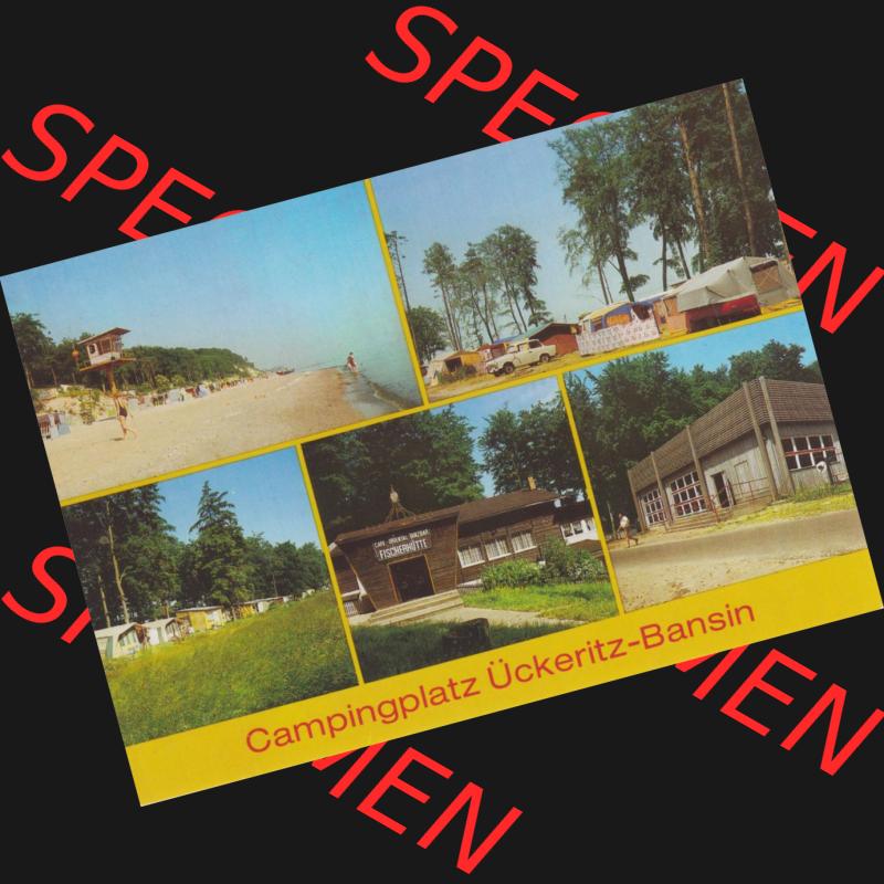 Ansichtskarte DDR Bezirk Rostock, Kreis Wolgast, Seebad Bansin auf der Insel Usedom 1986, Ückeritz und Bansin, Strand, Campingplatz, Fischerhütte, Zeltplatz-Gaststätte... Sammlung