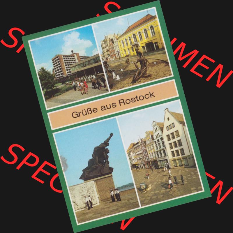 Alte Ansichtskarte mit Ansichten der DDR Bezirk Rostock, Stadtkreis Rostock, Hansestadt Rostock Barocksaal, Matrosen-Denkmal, Kröpeliner Straße. Alte Ansicht in... Sammlung