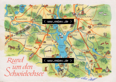 Ansichtskarte mit DDR Karten-Zeichnung 1979, Rund um den Schwielochsee - Landkarte gezeichnet -.-.- Sammlung