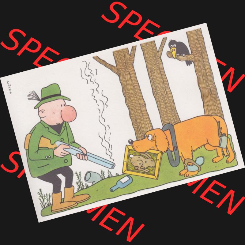 Ansichtskarten DDR Comics, Jäger mit Hund von 1986, Guter Schuß erspart die Suche vom Militärverlag der DDR (VEB) - Berlin, Comics gezeichnet von Eugen Gliege Sammlung