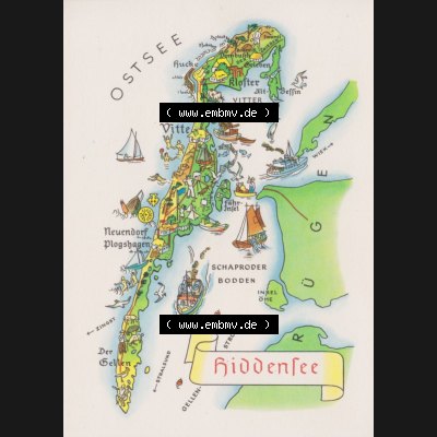Ansichtskarte mit DDR Karten-Zeichnung 1970, Hiddensee - Landkarte gezeichnet und herausgegeben, bzw. an Urlauber in der Deutschen Demokratischen Republik verkauft. Sammlung