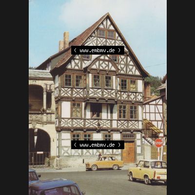 Alte Ansichtskarte DDR Bezirk Suhl, Allgemeine Mappe aus dem Jahr 1989, Meiningen, Alte Posthalterei. Ansichtskarte bzw. Postkarte aus DDR-Zeiten Bezirk Suhl der Deutschen... Sammlung