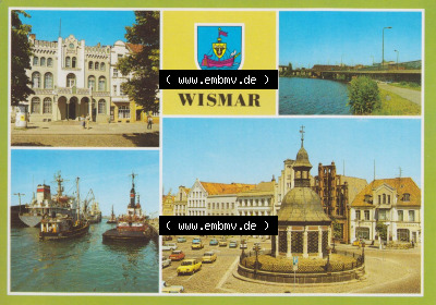Stadt Wismar, Stadthaus am Marktplatz, Hochbrücke über den Mühlenteich, Schlepper am Kai Sammlung