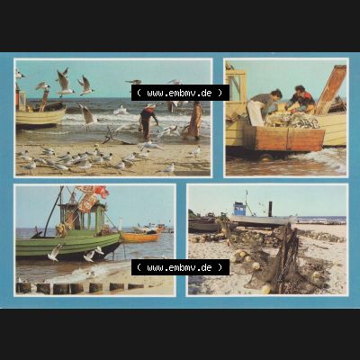 Ansichtskarte DDR Bezirk Rostock, Kreis Wolgast, Insel Usedom, Küstenfischerei der Insel Usedom. Alte Ansichtskarte der DDR Bezirk Rostock, Kreis Wolgast, Insel... Sammlung