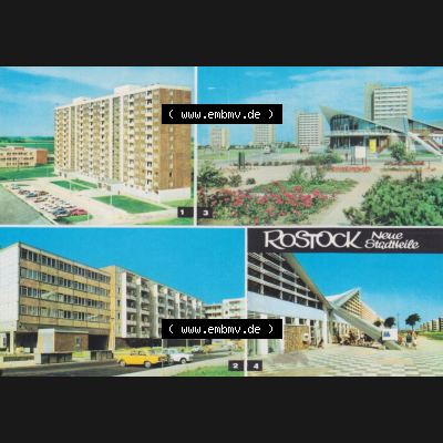 Alte Ansichtskarte mit Ansichten der DDR Bezirk Rostock, Stadtkreis Rostock, Hansestadt Rostock 1974, Lütten Klein, Evershagen, Südstadt. Alte Ansicht in... Sammlung
