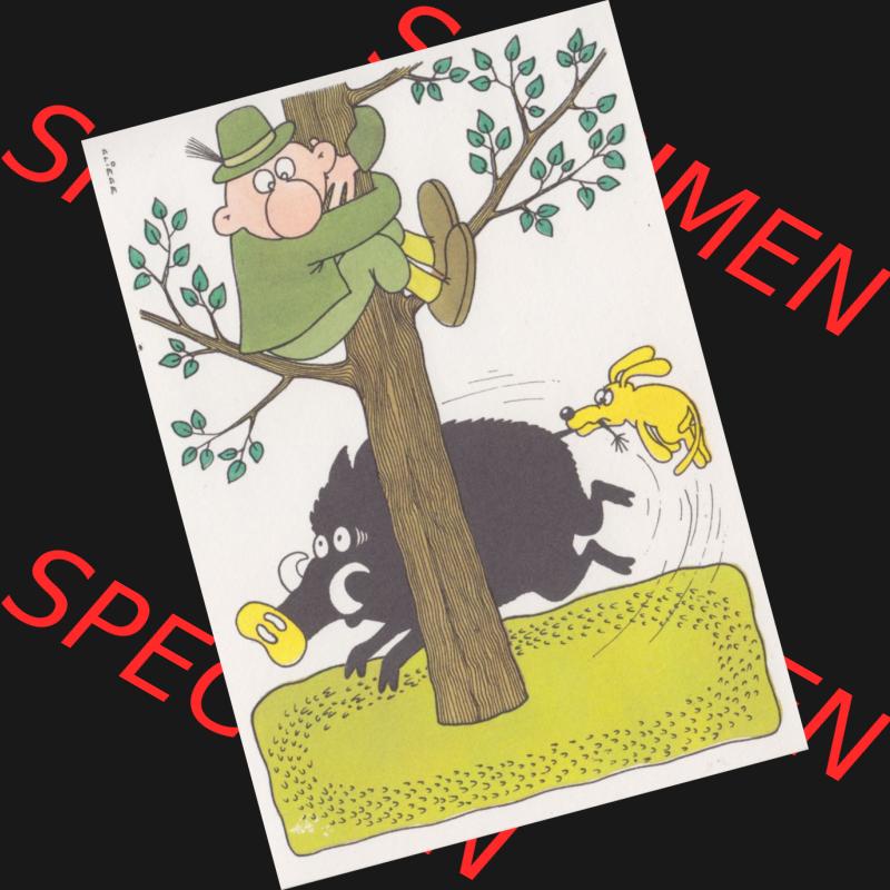 Ansichtskarten DDR Comics, Jäger mit Hund von 1986, Hussa, faß die Sau am Pürzel vom Militärverlag der DDR (VEB) - Berlin, Comics gezeichnet von Eugen... Sammlung