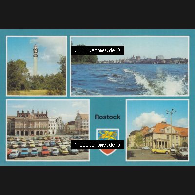 Ansichtskarten DDR Bezirk Rostock, Stadtkreis Rostock, Hansestadt Rostock Richtfunkturm, Rathausplatz, Medizinische Universitätsklinik. Alte Ansicht in der DDR Bezirk... Sammlung
