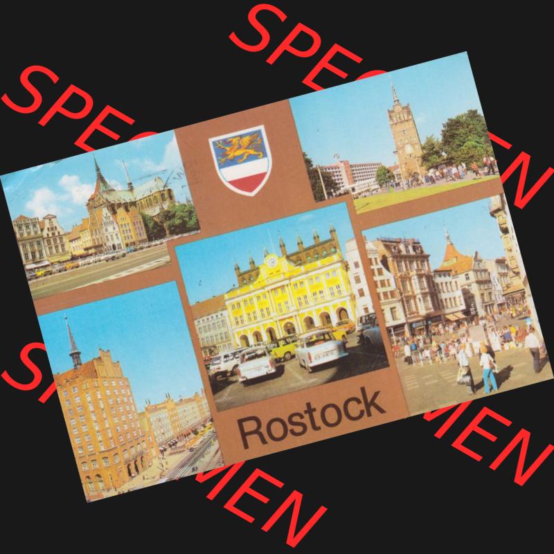 Ansichtskarte DDR Bezirk Rostock, Stadtkreis Rostock, Hansestadt Rostock Ansicht 1982, Ernst-Thälmann-Platz, Kröpeliner Tor, Rathaus, Lange Straße,... Sammlung