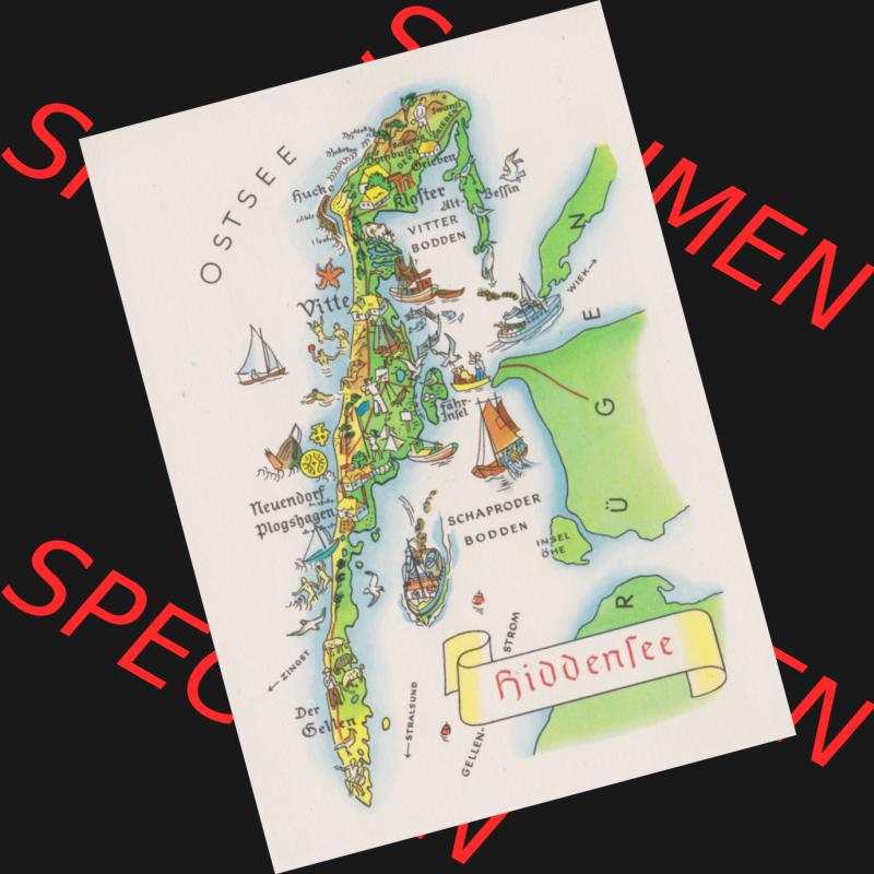 Ansichtskarte mit DDR Karten-Zeichnung 1970, Hiddensee - Landkarte gezeichnet und herausgegeben, bzw. an Urlauber in der Deutschen Demokratischen Republik verkauft. Sammlung