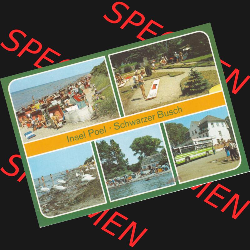 Ansichtskarten DDR Bezirk Rostock, Kreis Wismar, Insel Poel 1985, Schwarzer Busch, Strand, Minigolfanlage, Gaststätte, FDGB-Erholungsheim "Freundschaft".... Sammlung