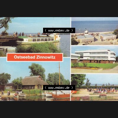 Ansichtskarte DDR Bezirk Rostock, Kreis Wolgast, Ostseebad Zinnowitz auf der Insel Usedom 1981, Am Achterwasser, Bootshafen, Zugang zum Strand, FDGB-Feriendienst IG... Sammlung