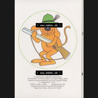 Ansichtskarten DDR Comics, Jäger mit Hund von 1986, Auf den Hund gekommen vom Militärverlag der DDR (VEB) - Berlin, Comics gezeichnet von Eugen Gliege Sammlung