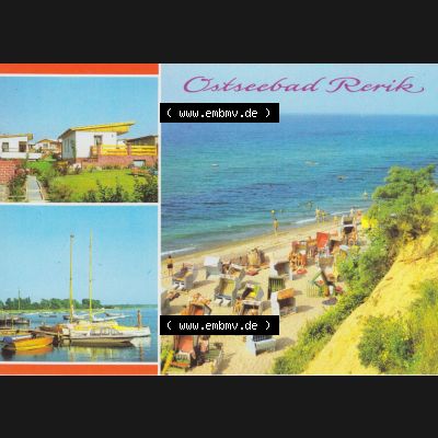 Alte Ansichtskarte in Farbe DDR Bezirk Rostock, Kreis Bad Doberan, Ostseebad Rerik 1982, Bungalow-Siedlung, Salzhaff, Strand, Mehrbildkarte. Alte Ansichtskarte... Sammlung