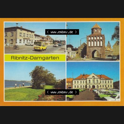 Alte Ansichtskarte DDR Bezirk Rostock, Kreis Ribnitz-Damgarten, Stadt Ribnitz-Damgarten Hans-Burmeister-Straße, Rostocker Tor, Rathaus. Alte Ansichtskarte mit Ansichten... Sammlung