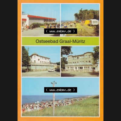 Alte Ansichtskarte DDR Bezirk Rostock, Kreis Rostock, Ostseebad Graal-Müritz 1985, Broilergaststätte, Zeltplatz Uhlenflucht, Hotel, Konsum-Gaststätte... Sammlung