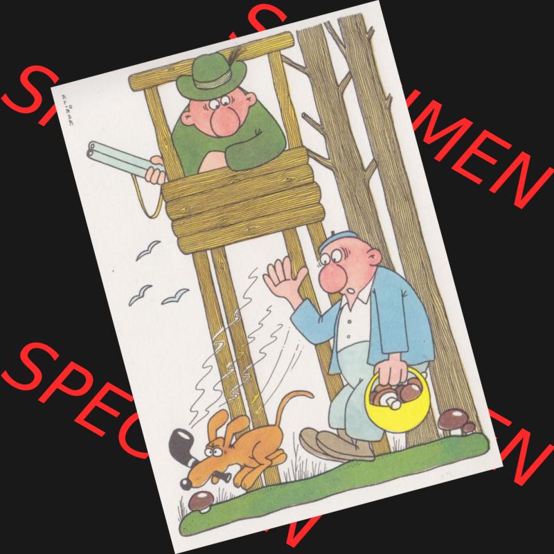 Ansichtskarten DDR Comics, Jäger mit Hund von 1986, Such verloren, Apport! vom Militärverlag der DDR (VEB) - Berlin, Comics gezeichnet von Eugen Gliege Sammlung