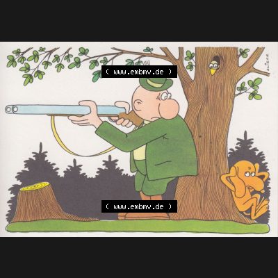 Ansichtskarten DDR Comics, Jäger mit Hund von 1986, Mit alten Hunden ist sichere Jagd vom Militärverlag der DDR (VEB) - Berlin, Comics gezeichnet von Eugen Gliege Sammlung
