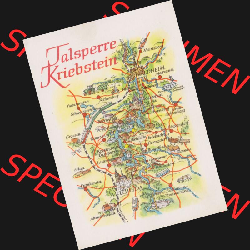 Ansichtskarte mit DDR Karten-Zeichnung 1970, Talsperre Kriebstein - Landkarte gezeichnet und herausgegeben, bzw. an Urlauber in der Deutschen Demokratischen Republik verkauft. Sammlung