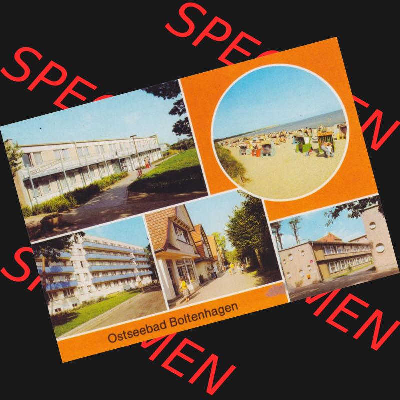 Ansichtskarte mit Ansichten der DDR Bezirk Rostock, Kreis Grevesmühlen, Ostseebad Boltenhagen 1983, FDGB-Urlauberdorf, Strand, FDGB-Erholungsheim, Blindenkurheim.... Sammlung