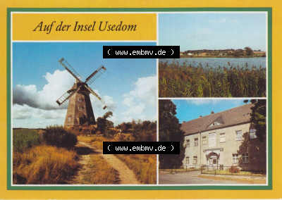 Alte Ansichtskarte DDR Bezirk Rostock, Kreis Wolgast, Insel Usedom in Farbe 1986, Insel Usedom, Benz Holländermühle, Kleiner... Sammlung