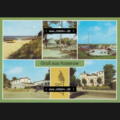Alte Ansichtskarte DDR Bezirk Rostock, Kreis Wolgast, Insel Usedom in Farbe 1985, Gruß aus Koserow, Strand, Campingplatz, Bootshafen, am Achterwasser.... Sammlung
