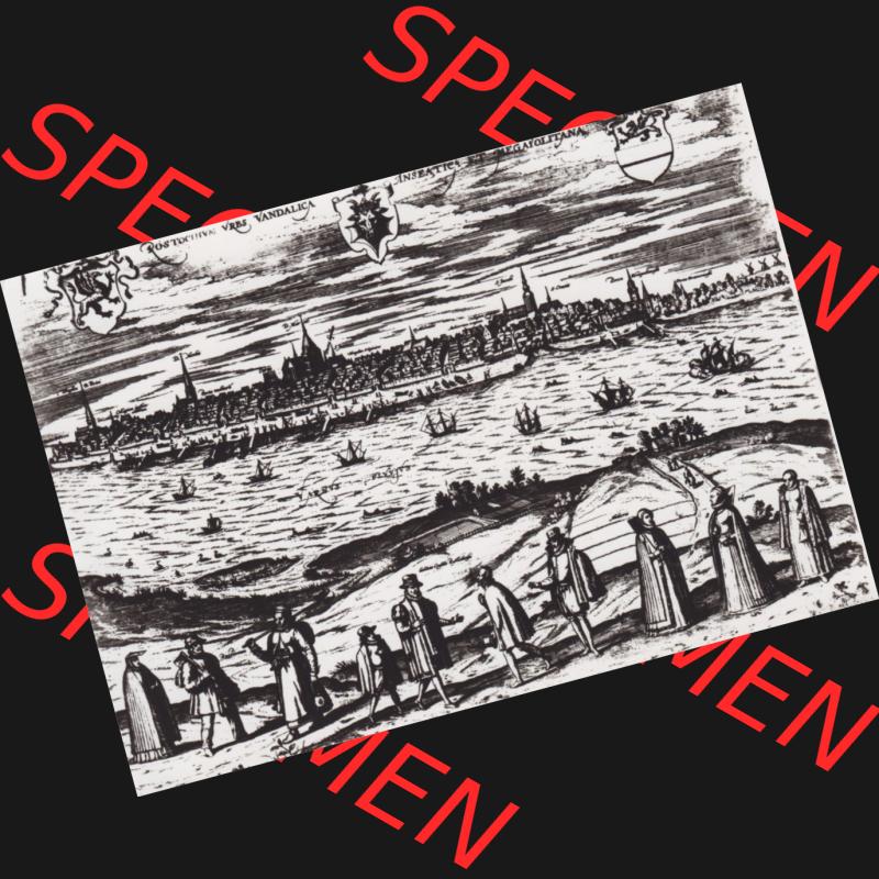 Ansichtskarte DDR Bezirk Rostock, Stadtkreis Rostock, Hansestadt Rostock Ansicht 1980, Blick auf Rostock, Kupferstich von Braun 1597, Einbildkarte. Alte Ansicht in... Sammlung