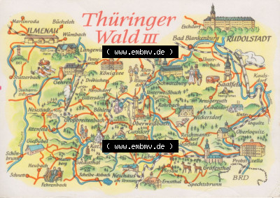 Ansichtskarte mit DDR Karten-Zeichnung 1979, Thüringer Wald III - Landkarte gezeichnet -.-.- Sammlung