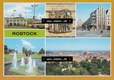 Ansichtskarte DDR Bezirk Rostock, Stadtkreis Rostock, Hansestadt Rostock Ansicht 1985, Rostocker Hauptbahnhof, Terrakotta am Giebelhaus... Sammlung