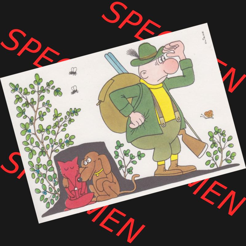 Ansichtskarten DDR Comics, Jäger mit Hund von 1986, Jeder Jäger lobt die Raubzeugschärfe seines Hundes vom Militärverlag der DDR (VEB) - Berlin, Comics gezeichnet... Sammlung