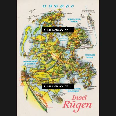 Ansichtskarte mit DDR Karten-Zeichnung 1982, Insel Rügen - Landkarte gezeichnet und herausgegeben, bzw. an Urlauber in der Deutschen Demokratischen Republik verkauft. Sammlung