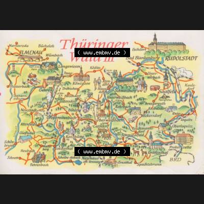 Ansichtskarte mit DDR Karten-Zeichnung 1979, Thüringer Wald III - Landkarte gezeichnet und herausgegeben, bzw. an Urlauber in der Deutschen Demokratischen Republik verkauft. Sammlung