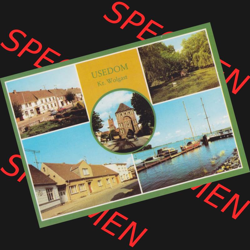Ansichtskarte DDR Bezirk Rostock, Kreis Wolgast, Insel Usedom 1985, Markt, Park, Klubhaus, Anklamer Tor, Hafen, Mehrbildkarte. Alte Ansichtskarte... Sammlung