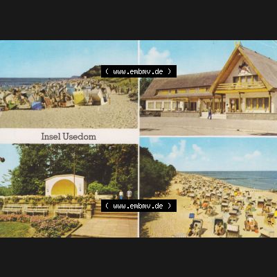 Ansichtskarte DDR Bezirk Rostock, Kreis Wolgast, Insel Usedom 1979, Kölpinsee, Strand, Damerow, Forstferienheim, Koserow, Mehrbildkarte. Alte... Sammlung