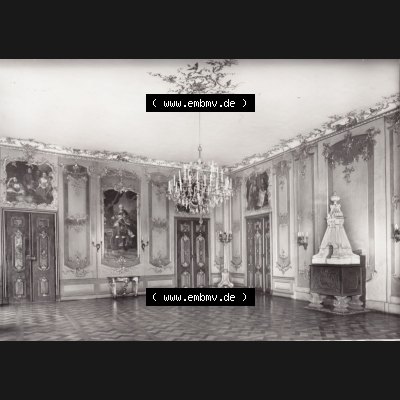 Alte s/w Ansichtskarte Echt Foto DDR Bezirk Gera, Kreis Rudolstadt, Museen Schloss Heidecksburg (Thüringen) 1983, Grüner Saal. Echt Foto Ansichtskarte aus... Sammlung