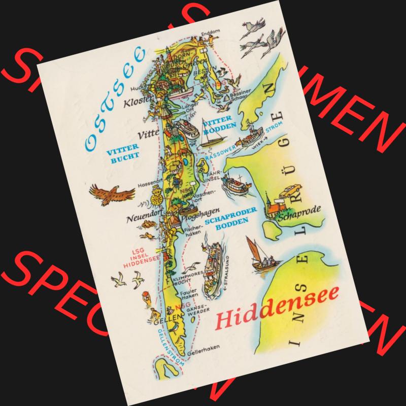Ansichtskarte mit DDR Karten-Zeichnung 1983, Hiddensee - Landkarte gezeichnet und herausgegeben, bzw. an Urlauber in der Deutschen Demokratischen Republik verkauft. Sammlung
