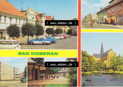 Ansichtskarte DDR Bezirk Rostock, Kreis Bad Doberan, Stadt Bad Doberan, 1982, Ernst-Thälmann-Straße, Weißer Pavillon und Bibliothek,... Sammlung