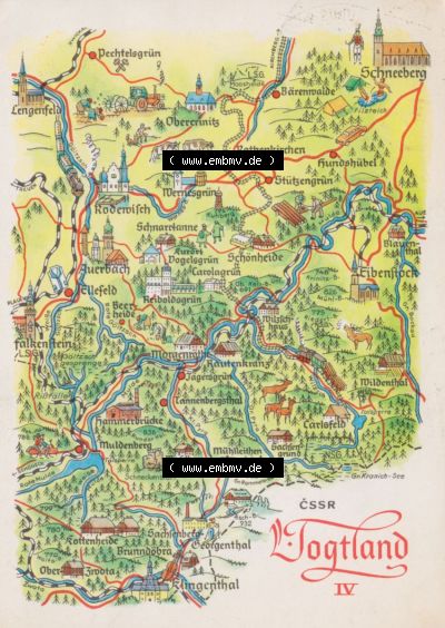 Ansichtskarte mit DDR Karten-Zeichnung 1975, Vogtland IV - Landkarte gezeichnet -.-.- Sammlung