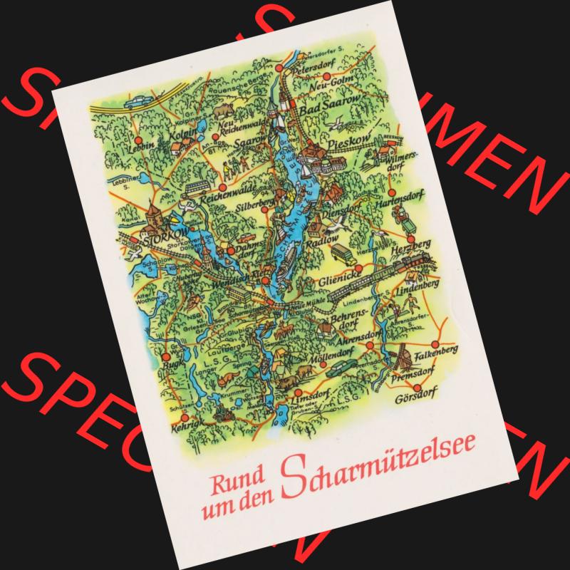 Ansichtskarte mit DDR Karten-Zeichnung 1983, Rund um den Scharmützelsee - Landkarte gezeichnet und herausgegeben, bzw. an Urlauber in der Deutschen Demokratischen Republik verkauft. Sammlung