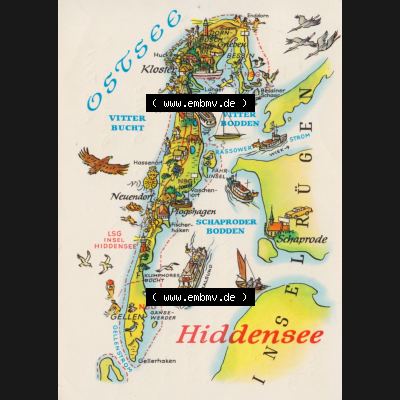 Ansichtskarte mit DDR Karten-Zeichnung 1983, Hiddensee - Landkarte gezeichnet und herausgegeben, bzw. an Urlauber in der Deutschen Demokratischen Republik verkauft. Sammlung