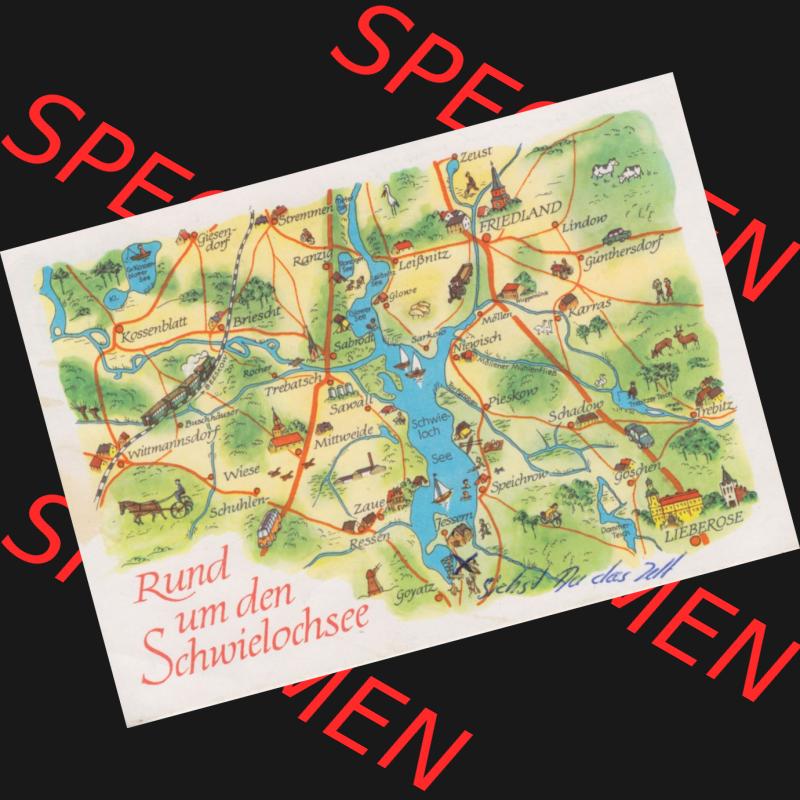 Ansichtskarte mit DDR Karten-Zeichnung 1979, Rund um den Schwielochsee - Landkarte gezeichnet und herausgegeben, bzw. an Urlauber in der Deutschen Demokratischen Republik verkauft. Sammlung